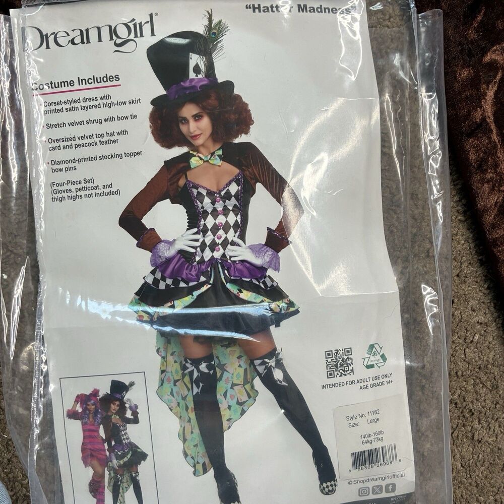 Dreamgirl Mad Hatter Madness 4-Piece Costume Set Size LG Regular Corset 11162